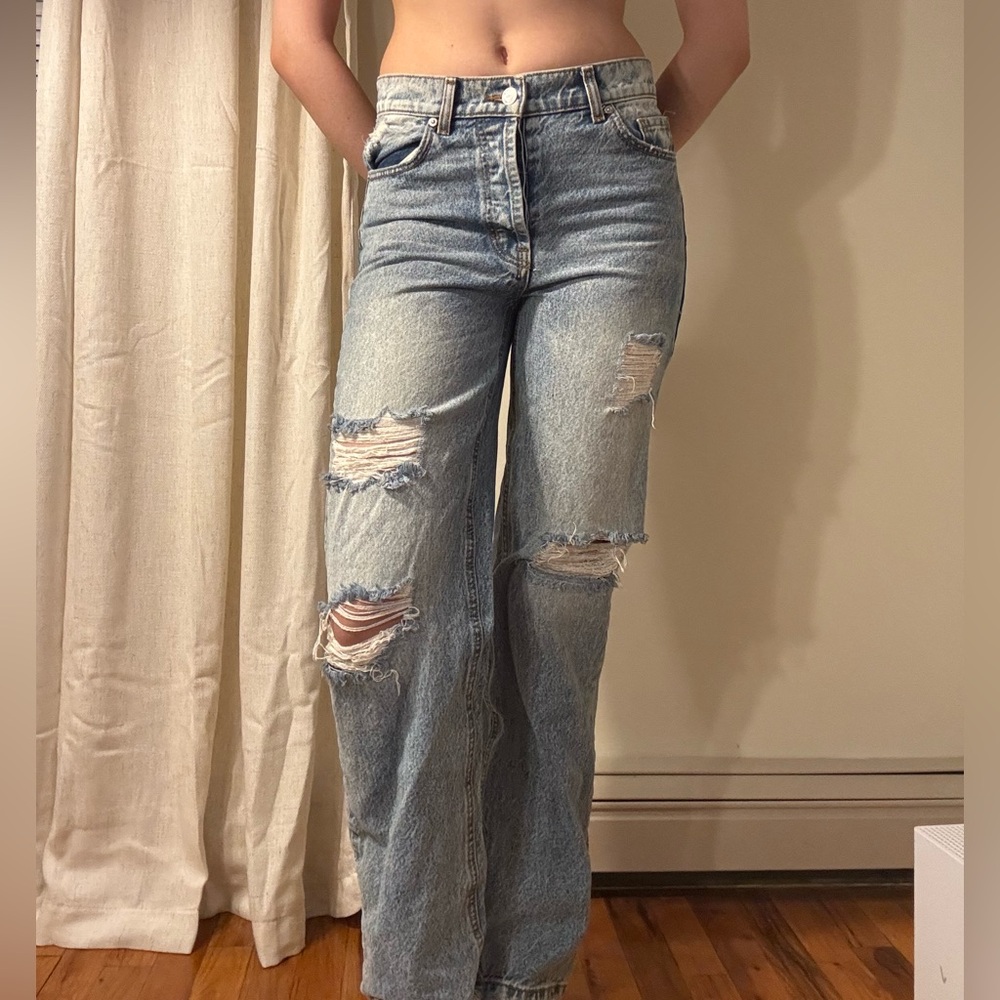 Revice denim wide leg ripped mid rise jeans